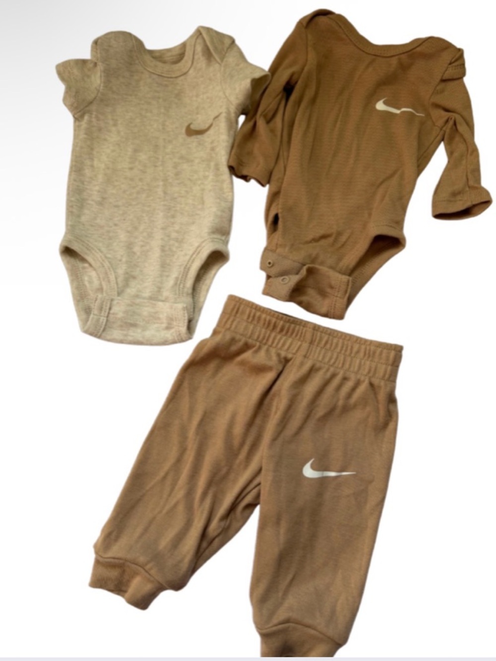 Newborn -Nike Baby Outfit Set 3pc | Neutral Tan | Onesie + Pants |